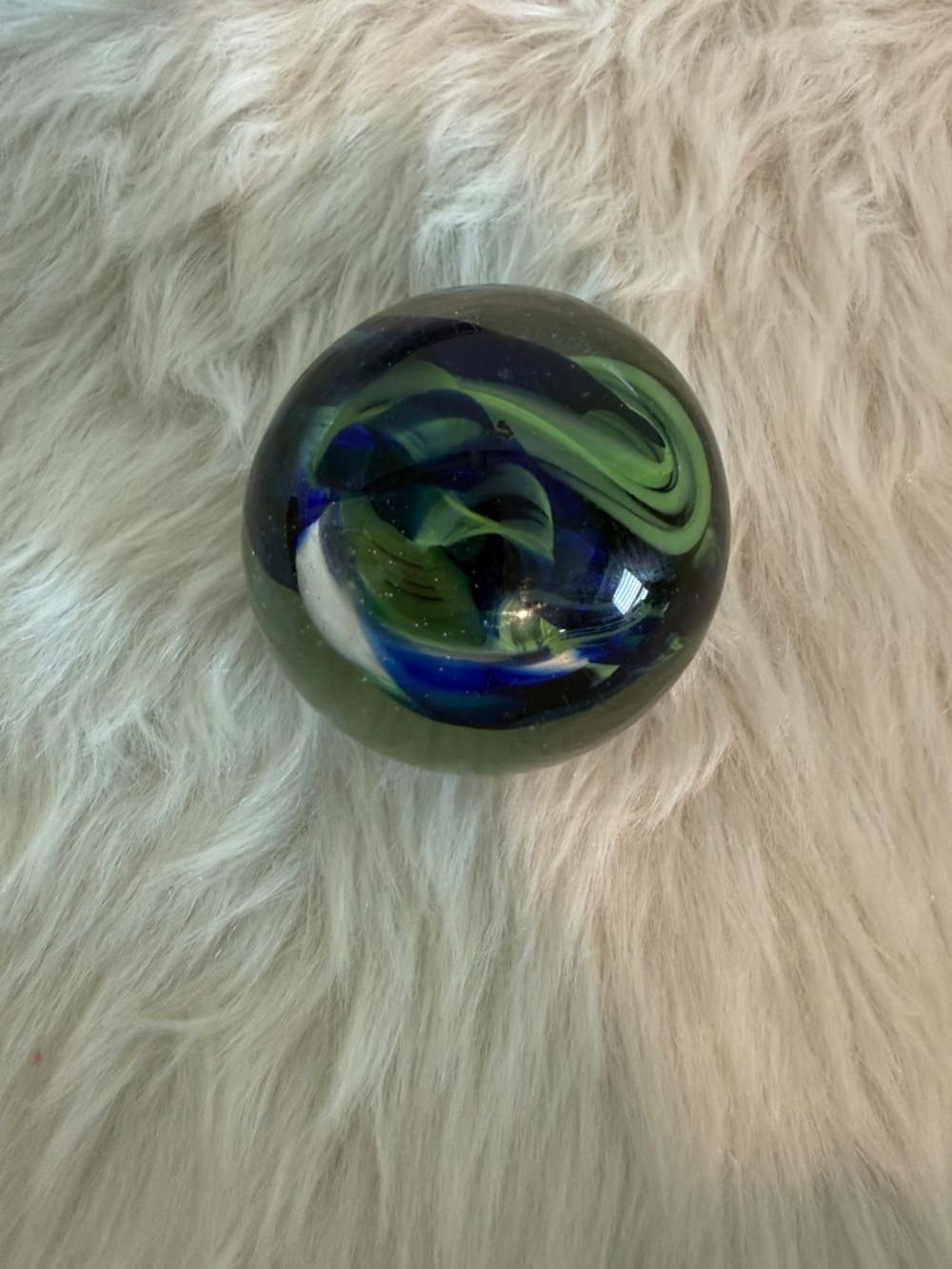 Clear Blue & Green Swirl Paperweight